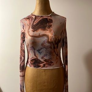 Marbled see-through cropped long sleeve